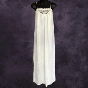 80s Ivory Lace Trim Maxi Slip